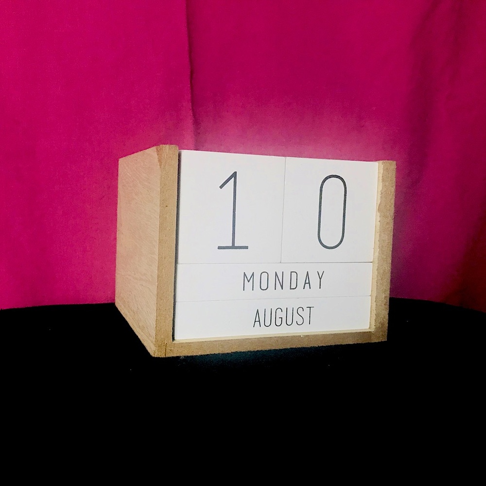 Small Wooden Block Shaped Calendar Tan, White, and Black